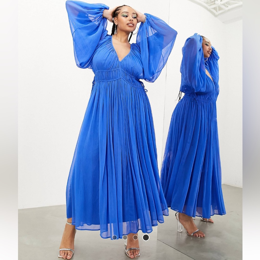 SOLD OUT - ASOS EDITION curve ruched gathered waist drawstring maxi bright blue